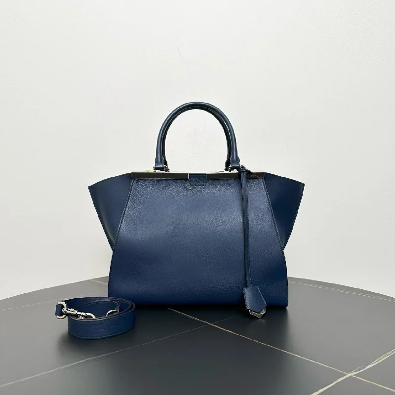 Fendi Peekaboo Navy Blue Leather Tote Bag Medium Size