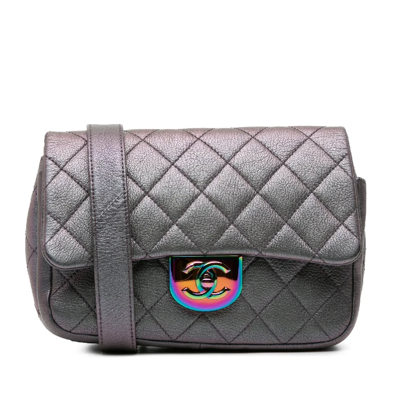 Purple Chanel Small Iridescent Goatskin Double Carry Waist Chain Flap Satchel