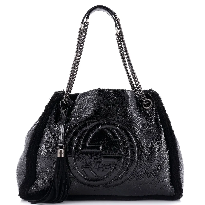 Soho Chain Strap Shoulder Bag Patent and Shearling Medium