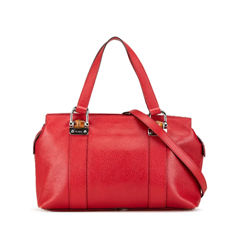 Red Gucci Leather Bamboo Bar Shoulder Bag Satchel