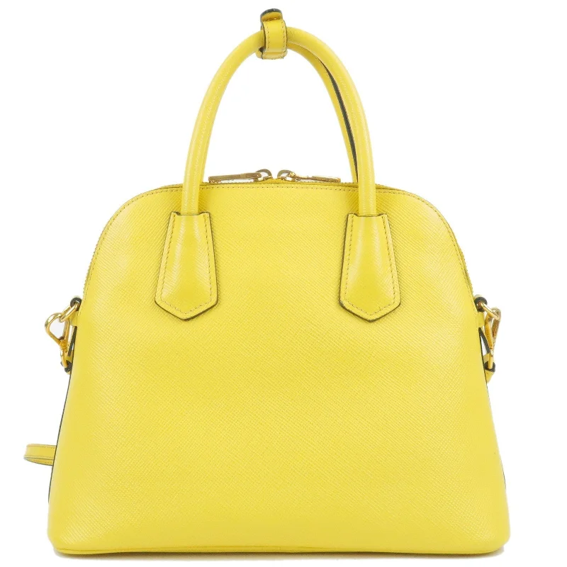 PRADA Leather 2Way Hand Bag Shoulder Bag Yellow BL0907