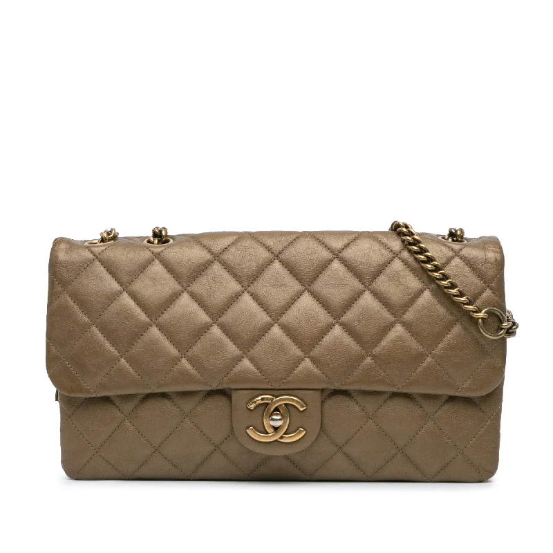 Gold Chanel Small Calfskin CC Crown Flap Crossbody Bag