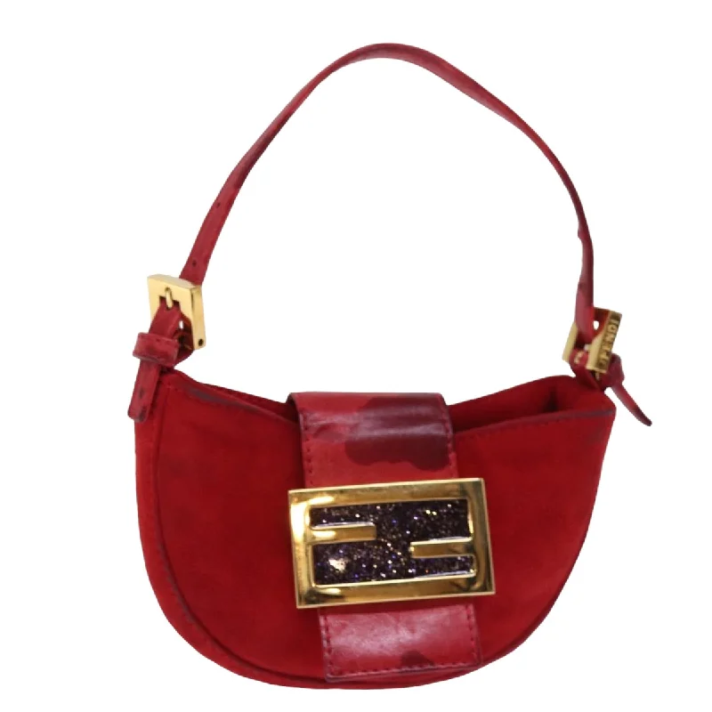 FENDI Mini Croissant Hand Bag Suede Red  77631