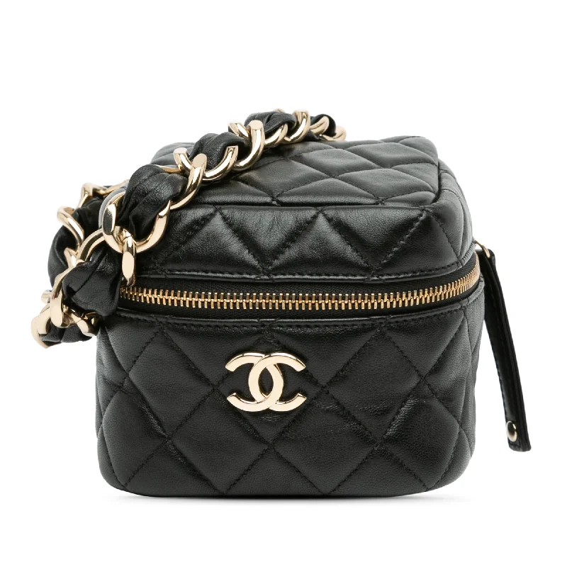 Black Chanel Quilted Lambskin Cube Chain Wristlet Case Vanity Bag