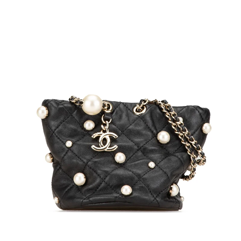 Black Chanel Mini Calfaskin About Pearls Drawstring Bucket Bag