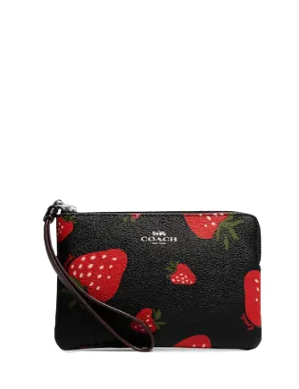 Coach Corner Zip Wristlet With Wild Strawberry Print