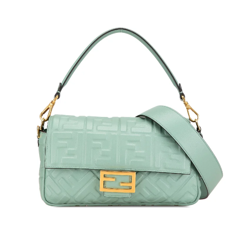 Green Fendi Zucca Embossed Baguette Satchel