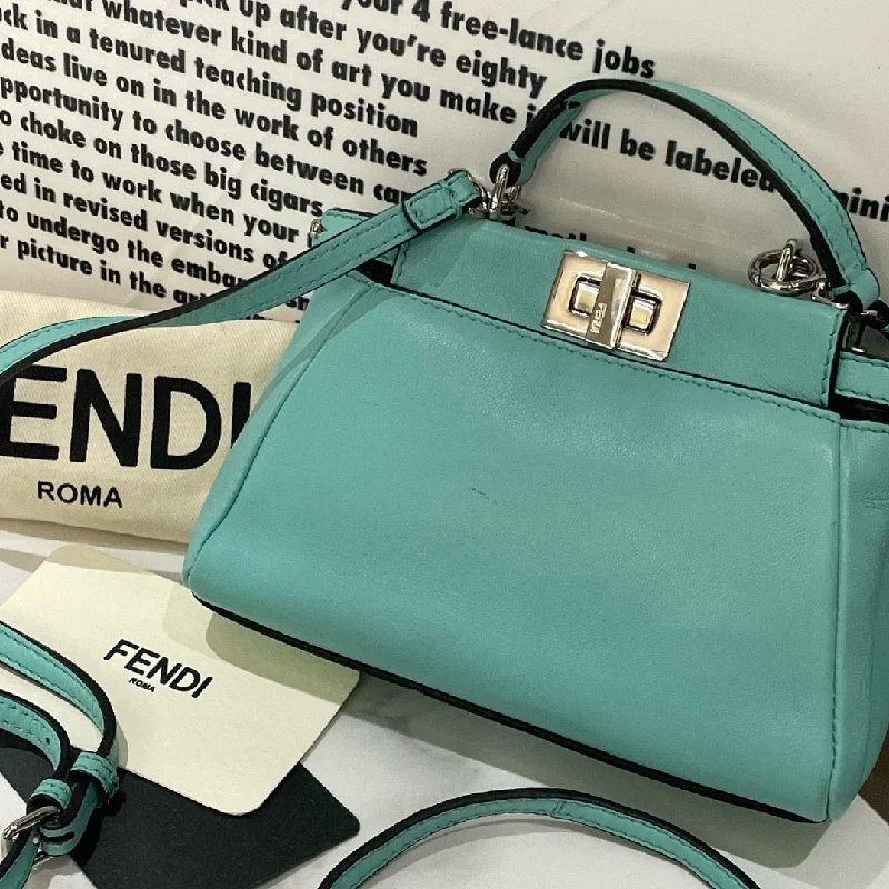 Fendi Peekaboo Mini Light Blue Leather Handbag