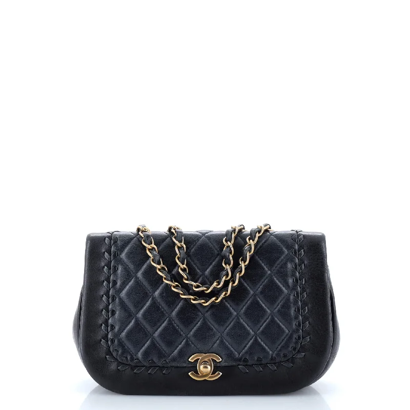 Bicolor Braided Saddle Flap Bag Quilted Lambskin Small