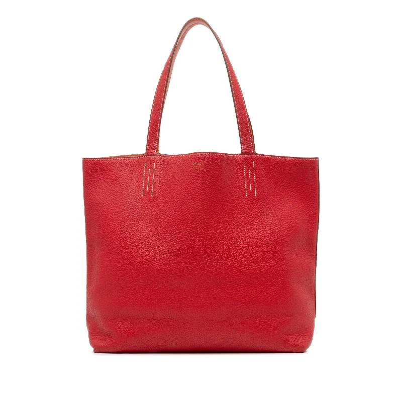 Red Hermès Clemence Double Sens 36 Tote Bag