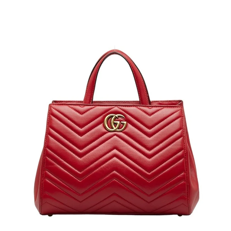 GUCCI GG Marmont Quilted Handbag Shoulder Bag 448054 Red Leather Women's