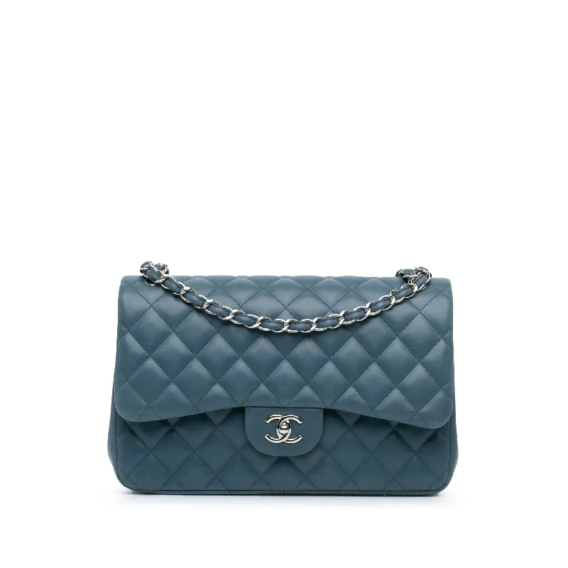 Blue Chanel Jumbo Classic Lambskin Double Flap Shoulder Bag