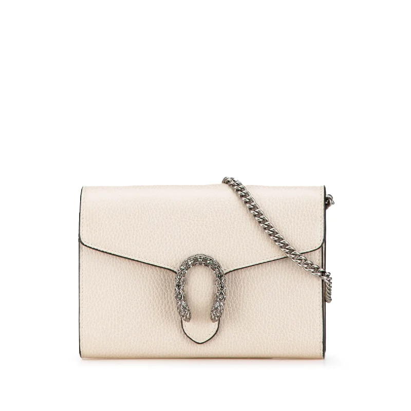 White Gucci Mini Leather Dionysus Wallet on Chain Crossbody Bag