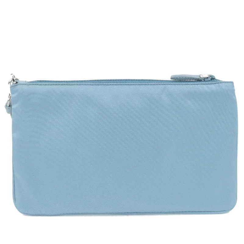 PRADA Logo Nylon Leather Clutch Bag Pouch LAGO Light Blue 1NH545