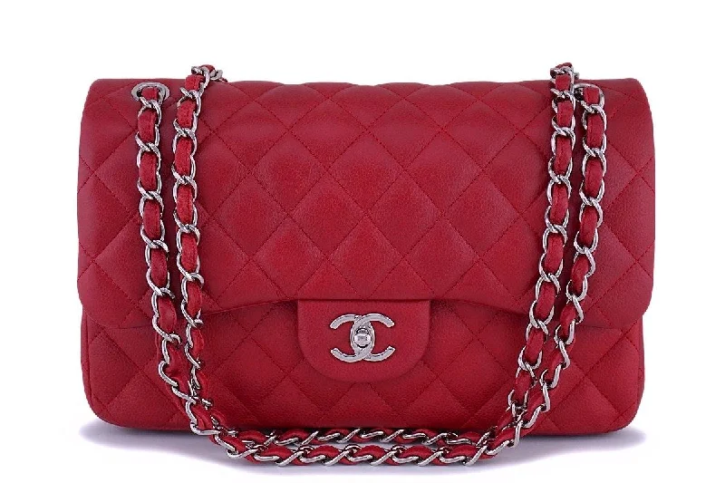 11C Chanel Red Caviar Classic Jumbo Double Flap Bag SHW