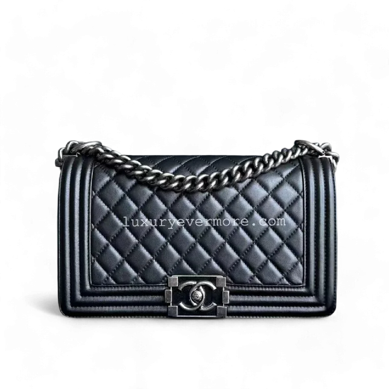 Chanel Boy Medium - 25CM Quilted Calfskin Black Silver Hardware Series 20