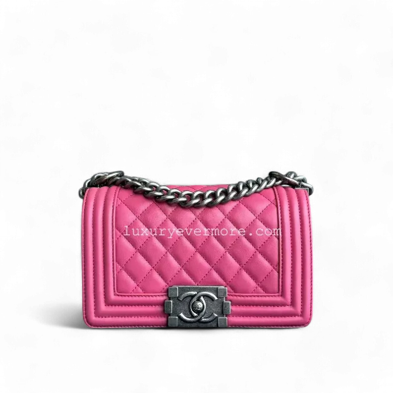 *Calfskin* Chanel Boy Small - Quilted Calfskin Boy Pink Ruthenium Silver Hardware Series 26