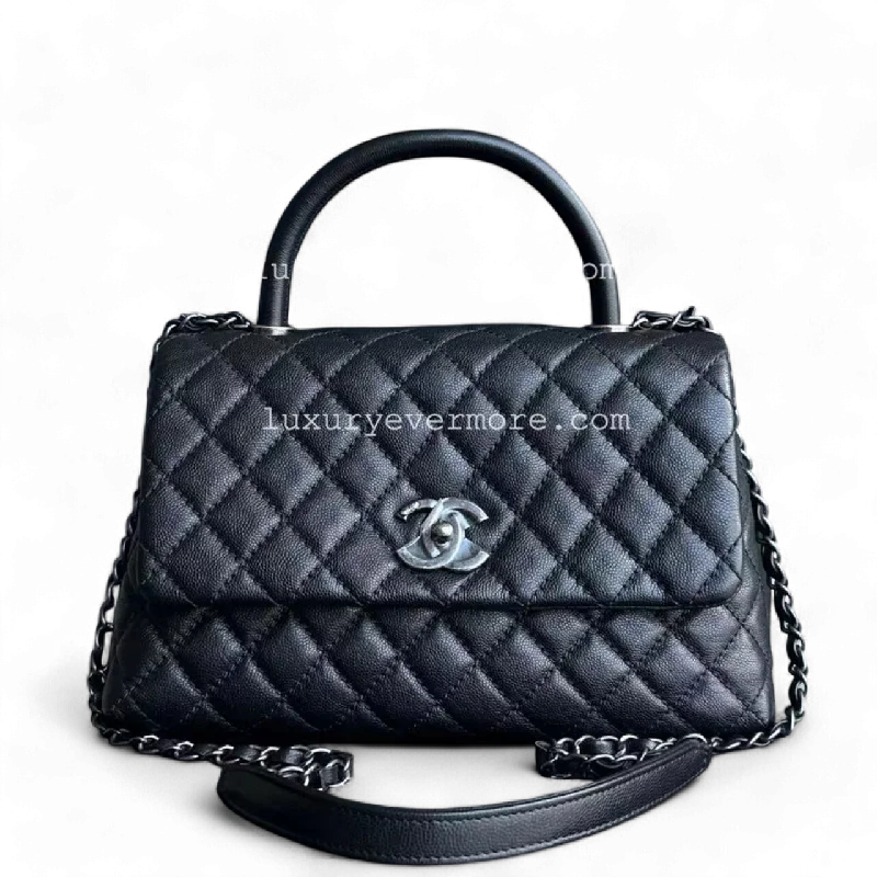 Chanel Coco Handle - Caviar Medium Quilted Black Ruthenium Sivler Hardware Series 22