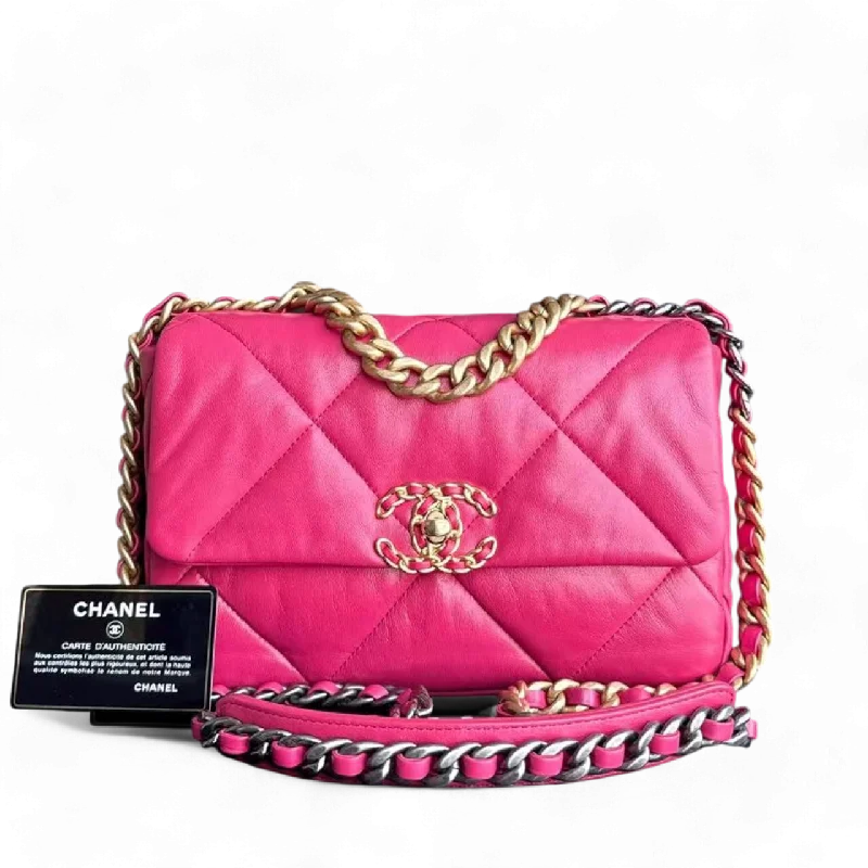 Chanel 19 Bag - Small 26CM C19 Quilted Goatskin Hot Pink Two-tone Gold Hardware Series 29