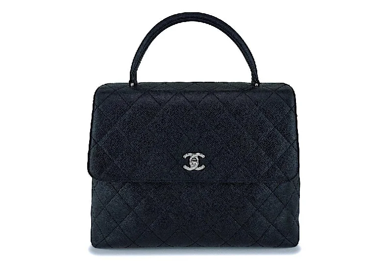 Chanel Black Caviar Classic Kelly Handheld Flap Tote Bag SHW