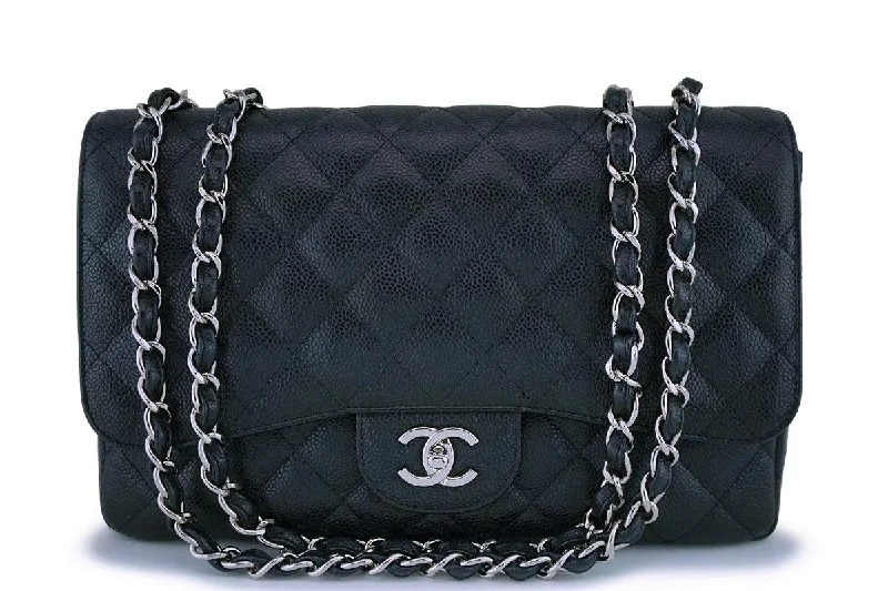 Chanel Black Caviar Jumbo Classic Flap Bag SHW