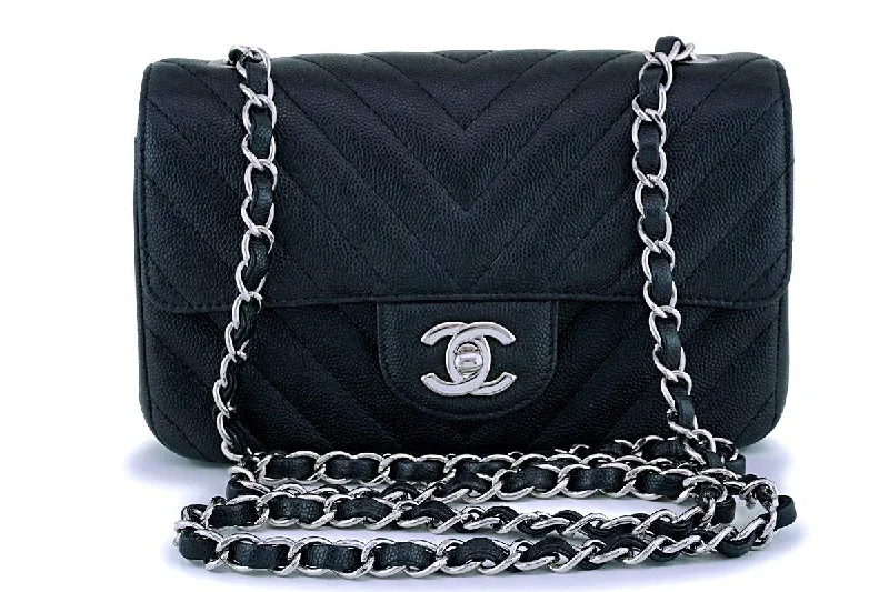 Chanel Black Caviar Rectangular Mini Chevron Classic Flap Bag SHW