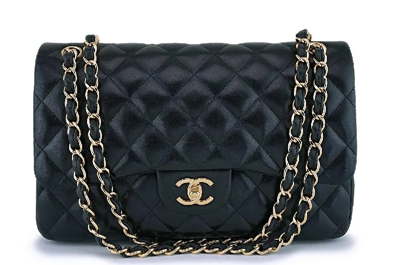 Chanel Black Lambskin Jumbo Classic Double Flap Bag GHW