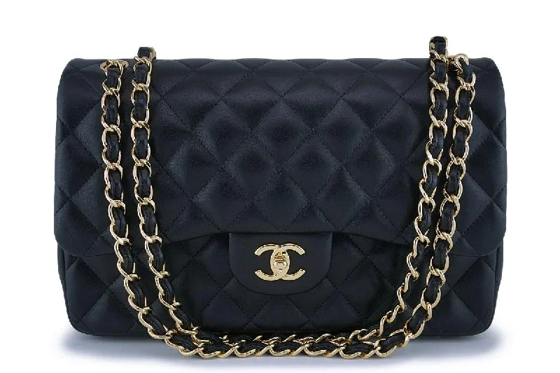 Chanel Black Lambskin Jumbo Classic Double Flap Bag GHW