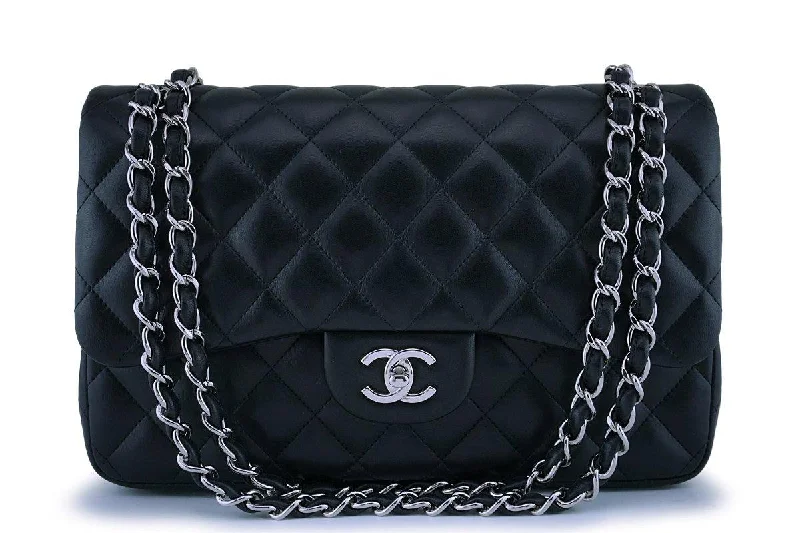 Chanel Black Lambskin Jumbo Classic Double Flap Bag SHW