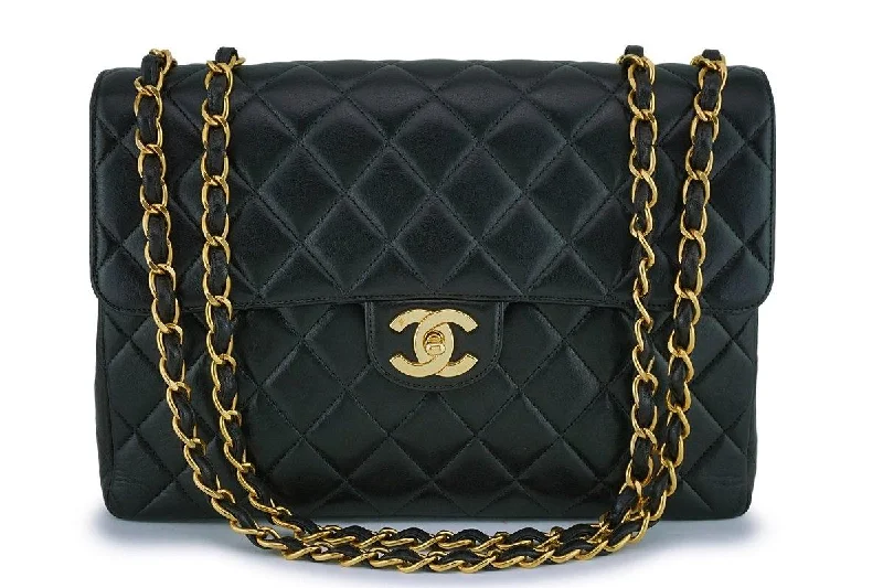 Chanel Black Lambskin Jumbo Classic Flap Bag 24k GHW