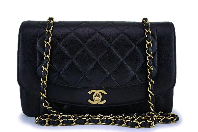 Chanel Black Vintage Lambskin Diana Medium Classic Flap Bag 24k GHW