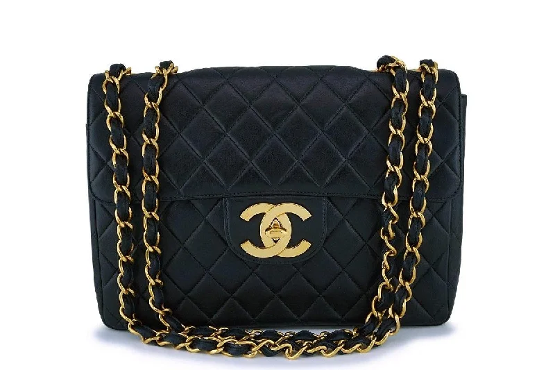 Chanel Black Vintage Lambskin Jumbo Classic Flap Bag 24k GHW