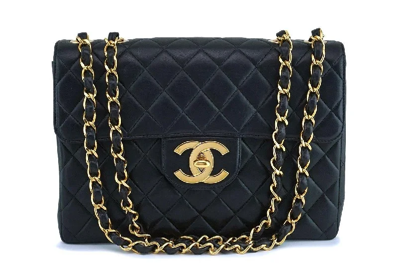 Chanel Black Vintage Lambskin Jumbo Classic Flap Bag 24k GHW