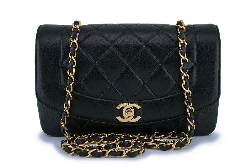 Chanel Black Vintage Lambskin Small Diana Classic Flap Bag 24k GHW