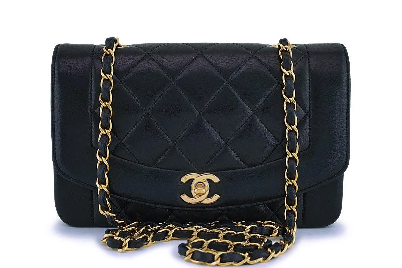 Chanel Black Vintage Lambskin Small Diana Classic Flap Bag 24k GHW