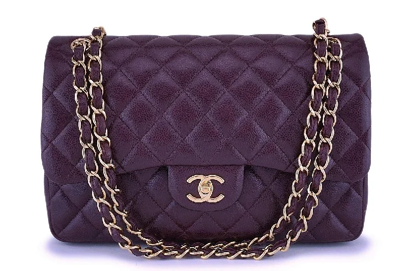 Chanel Burgundy Wine Caviar Jumbo Classic Double Flap Bag GHW