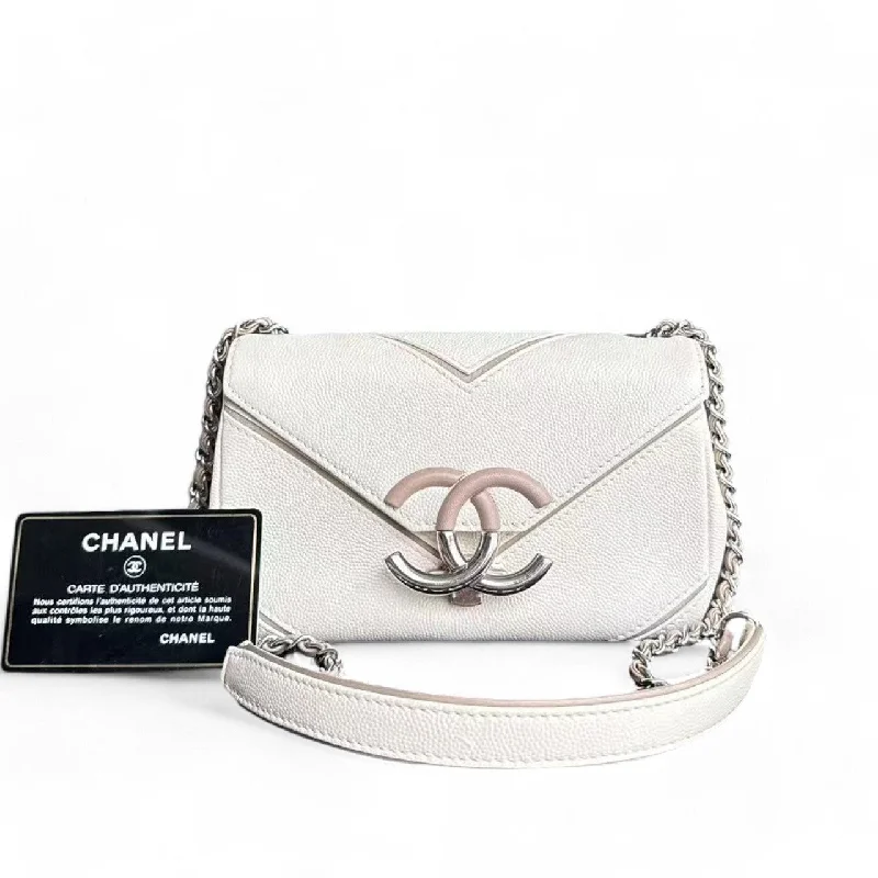 Chanel CC Flap Mini Bag - 17CM Caviar Chevron White Silver Hardware Series 23