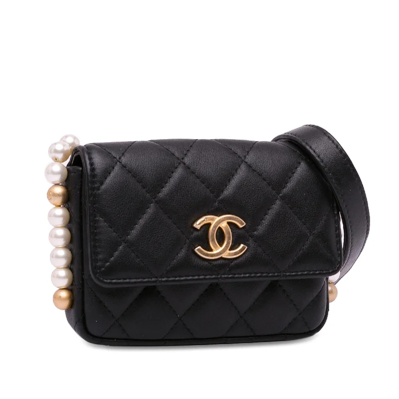 Chanel CC Lambskin About Pearls Card Holder On Chain (aVDLOG)