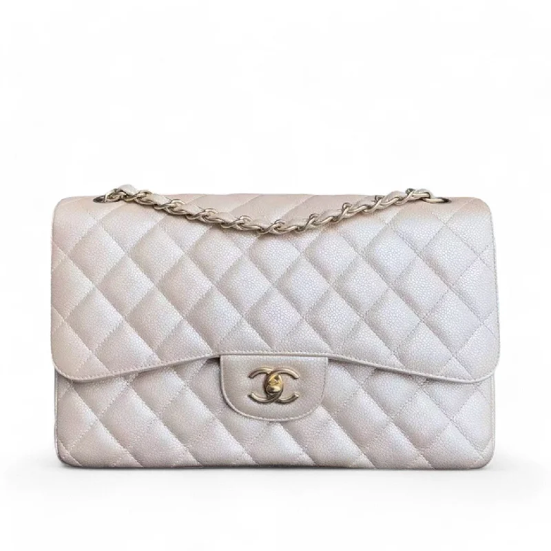 Chanel Classic Flap Jumbo - Iridescent Caviar Double Flap Beige Gold Hardware Series 16