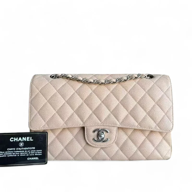 Chanel Classic Flap Medium - Caviar 25CM Quilted Light Beige Silver Hardware Series 18