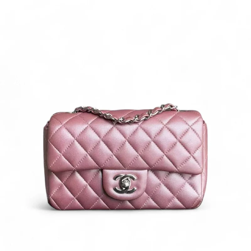 Chanel Classic Flap Mini - 20CM Rectangle Quilted Lambskin Iridescent Lambskin Pink Silver Hardware Series 24