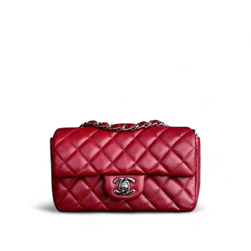 Chanel Classic Flap Mini - Caviar 20CM Quilted Dark Red Silver Hardware Series 17