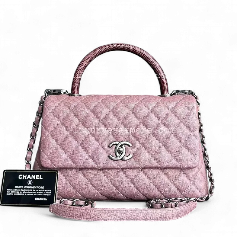 Chanel Coco Handle - Medium Pink Lizard Handle Silver Hardware Series 23