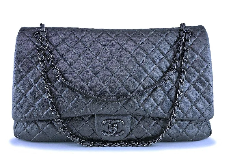 Chanel Dark Silver Ltd Airlines Runway Travel XXL Classic Flap Bag GHW