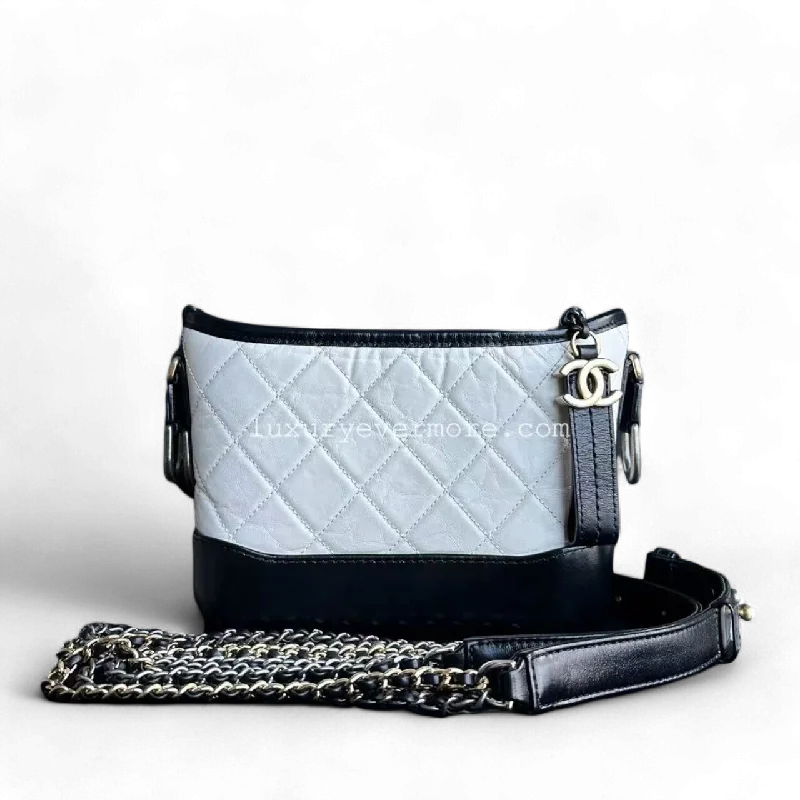 Chanel Gabrielle Small - 20CM Quilted Calfskin White Black Two-Tone Hardware