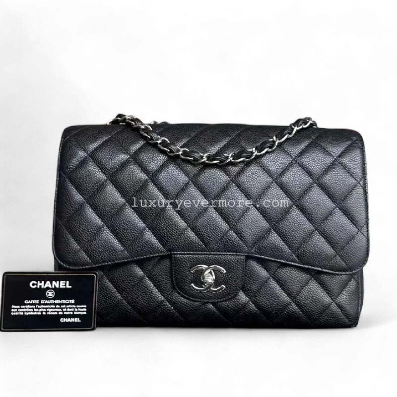 Chanel Classic Flap Jumbo - Caviar Singel Flap Quilted Calfskin Black Silver Hardware Series 13