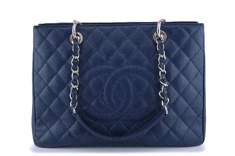 Chanel Navy Blue Caviar Grand Shopper Tote GST Bag SHW