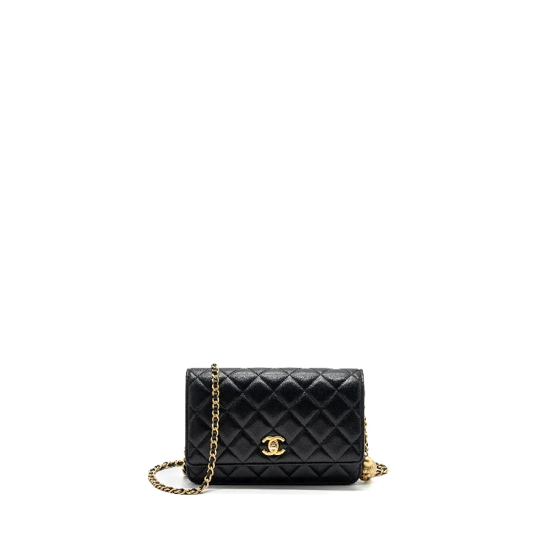 Chanel Pearl Crush Wallet On Chain Lambskin Black GHW(Microchip)