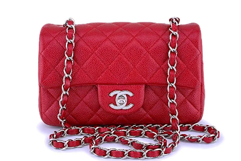 Chanel Pearly Red Caviar Rectangular Mini Classic Flap Bag SHW