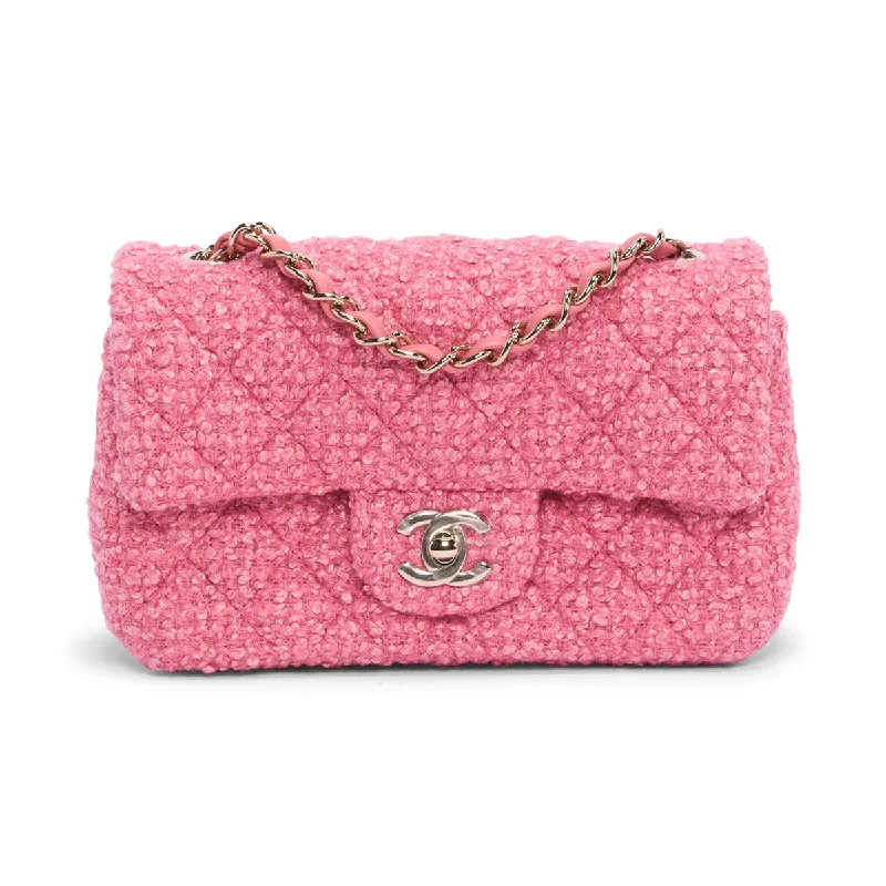 Chanel Pink Boucle Tweed Mini Rectangular Flap Bag